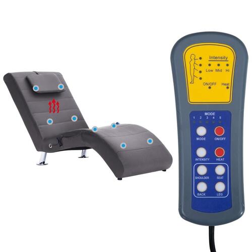Chaiselong med massagefunktion og pude kunstlæder grå