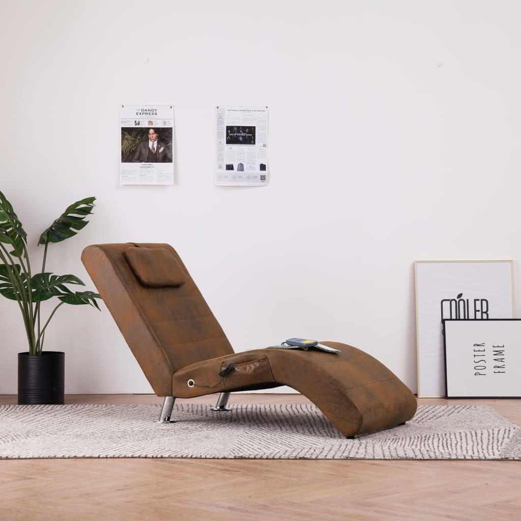 Massagechaiselong med pude imiteret ruskind brun
