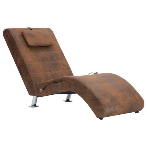 Massagechaiselong med pude imiteret ruskind brun
