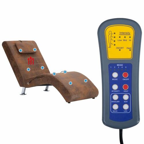 Massagechaiselong med pude imiteret ruskind brun