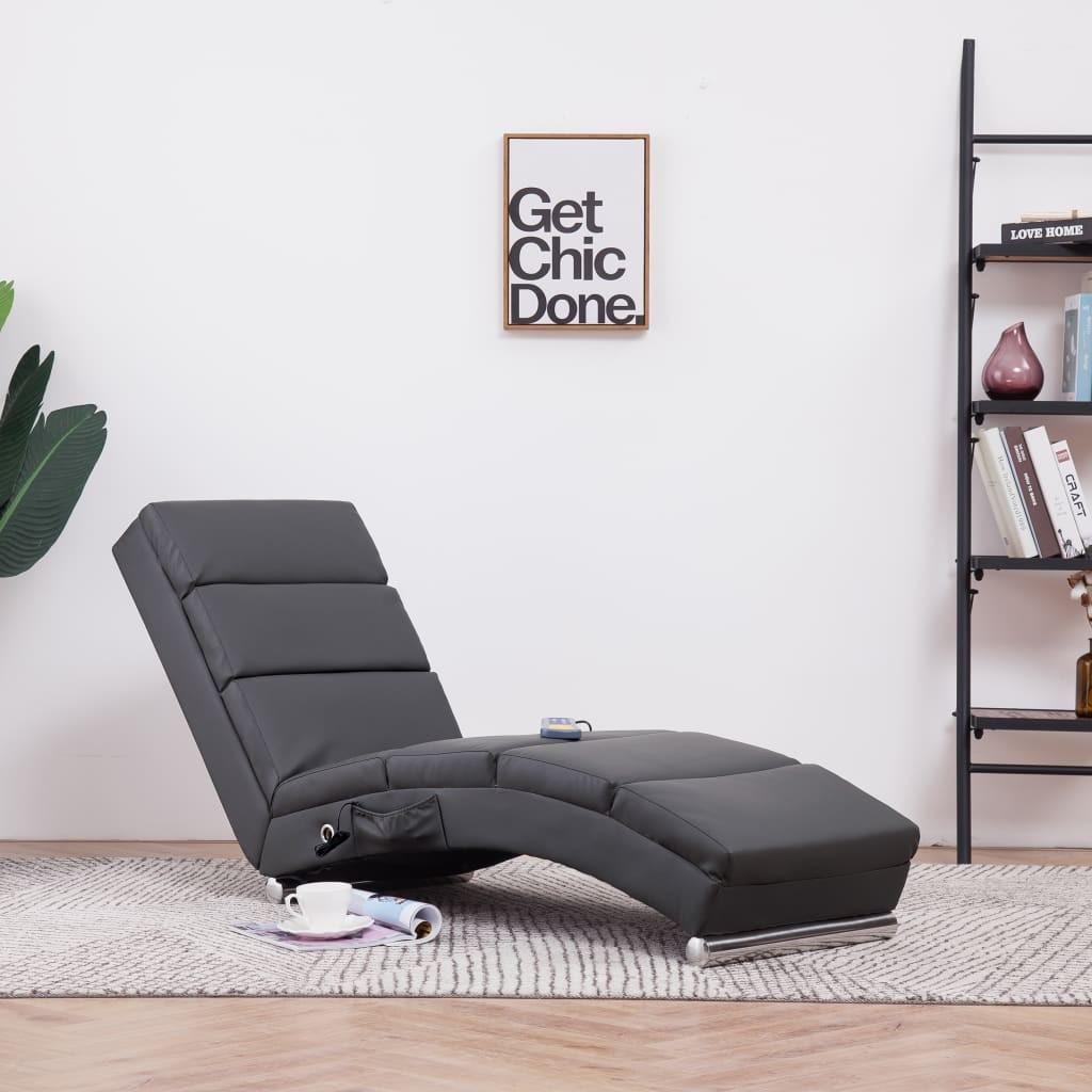 Chaiselong med massagefunktion kunstlæder grå