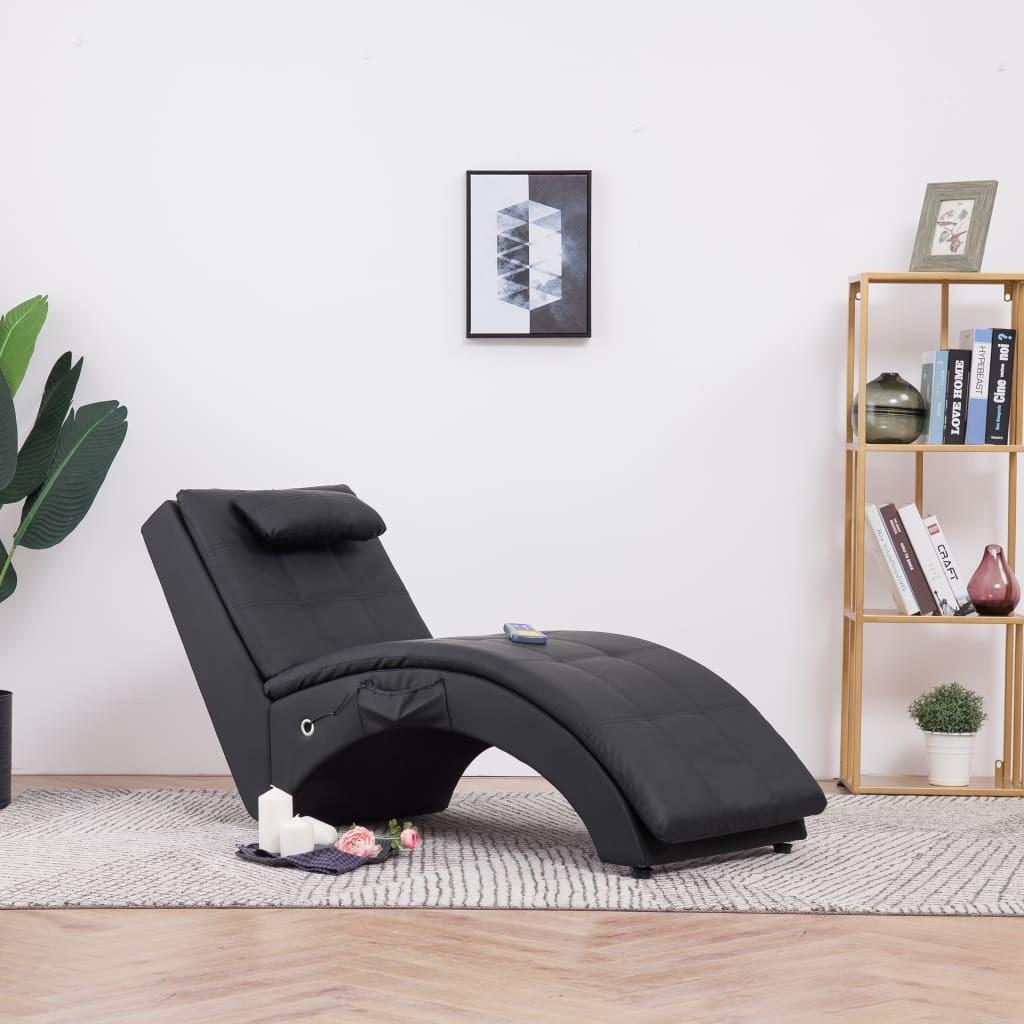 Chaiselong med massagefunktion og pude kunstlæder sort