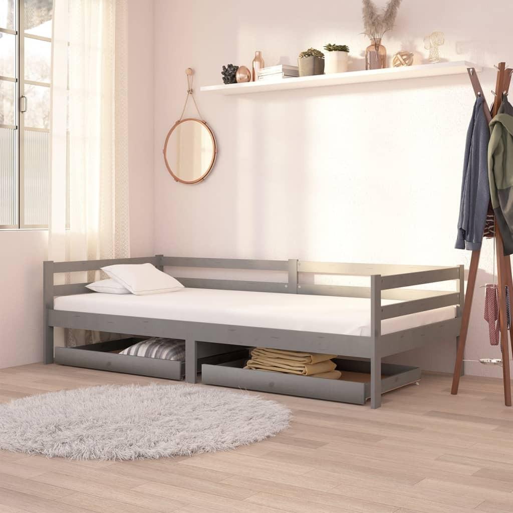 Skuffer til daybed 2 stk. massivt fyrretræ grå