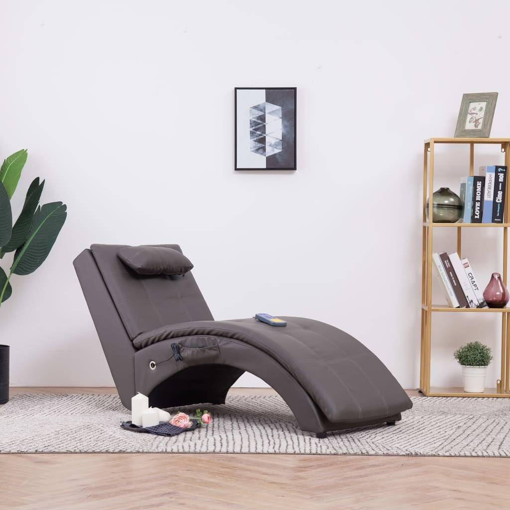 Massagechaiselong med pude kunstlæder grå