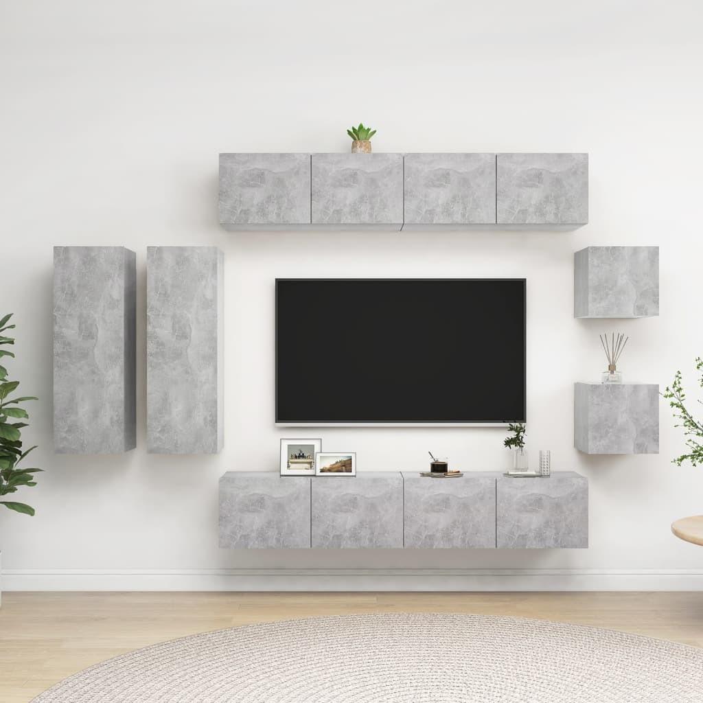 Tv-skabe 8 dele spånplade betongrå