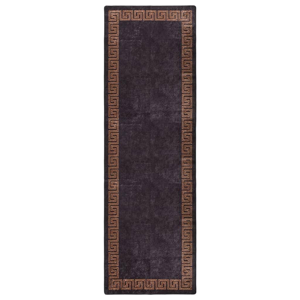 Gulvtæppe 80x300 cm skridsikkert og vaskbart sort og guld