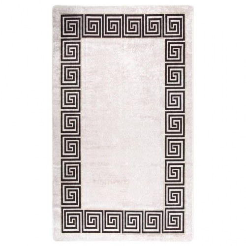 Vaskbart gulvtæppe 120 × 180 cm - lys beige med kantmønster