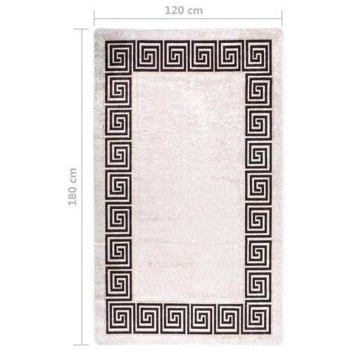 Vaskbart gulvtæppe 120 × 180 cm - lys beige med kantmønster