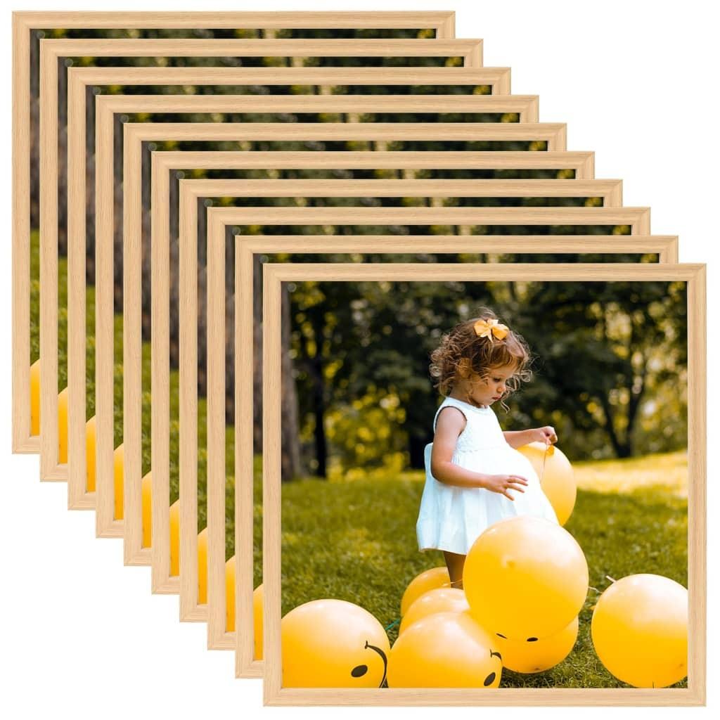 Billedrammer 10 stk. til væg eller bord 20x20 cm lys eg