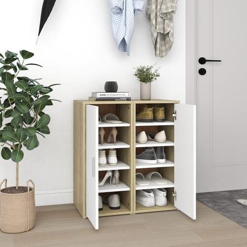 Skoskabe 2 stk. 32x35x70 cm konstrueret træ hvid og sonoma-eg