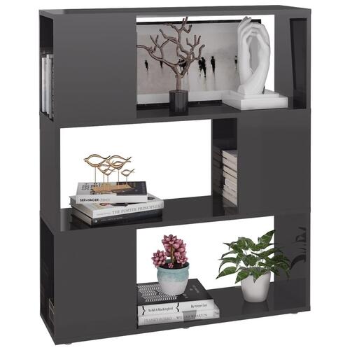 Bogreol/rumdeler 80x24x94 cm konstrueret træ grå højglans