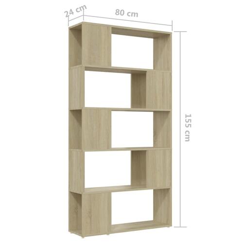 Bogreol/rumdeler 80 x 24 x 155 cm spånplade sonoma-eg
