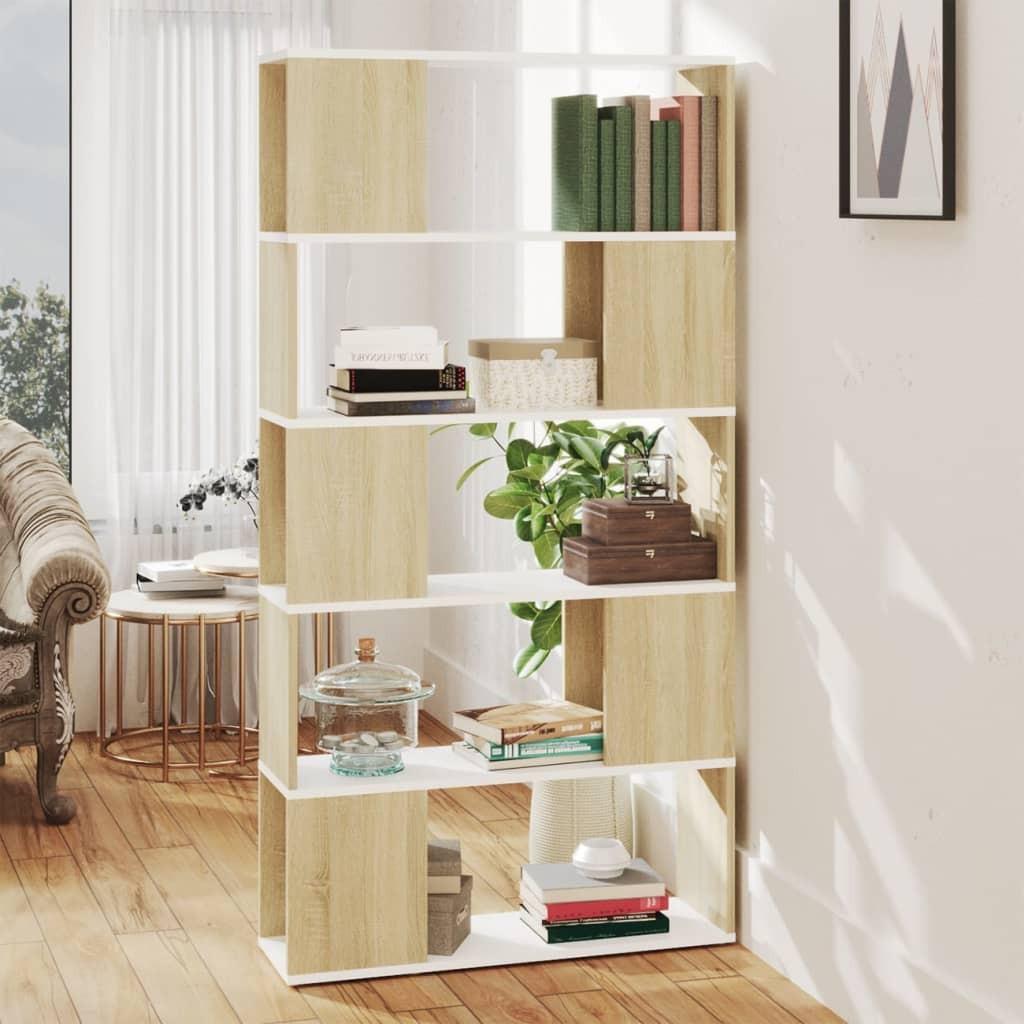Bogskab/rumdeler 80x24x155 cm spånplade hvid og sonoma-eg