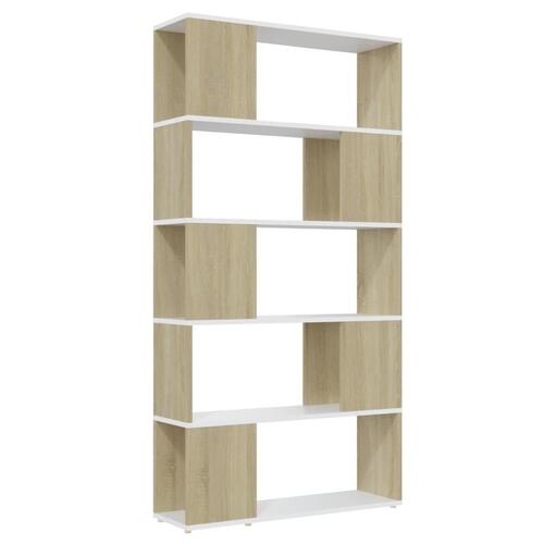 Bogskab/rumdeler 80x24x155 cm spånplade hvid og sonoma-eg