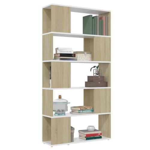 Bogskab/rumdeler 80x24x155 cm spånplade hvid og sonoma-eg