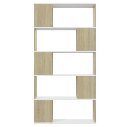 Bogskab/rumdeler 80x24x155 cm spånplade hvid og sonoma-eg