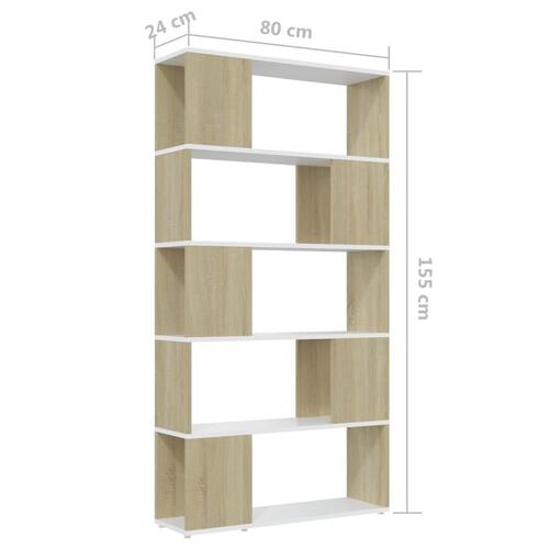 Bogskab/rumdeler 80x24x155 cm spånplade hvid og sonoma-eg