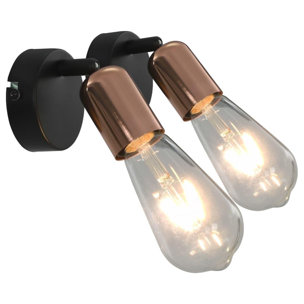 Spotlamper 2 stk. E27 sort og kobber