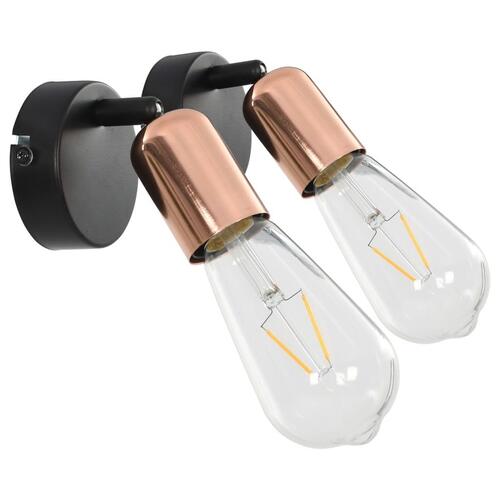 Spotlamper 2 stk. E27 sort og kobber