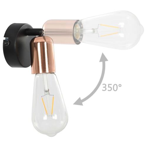 Spotlamper 2 stk. E27 sort og kobber