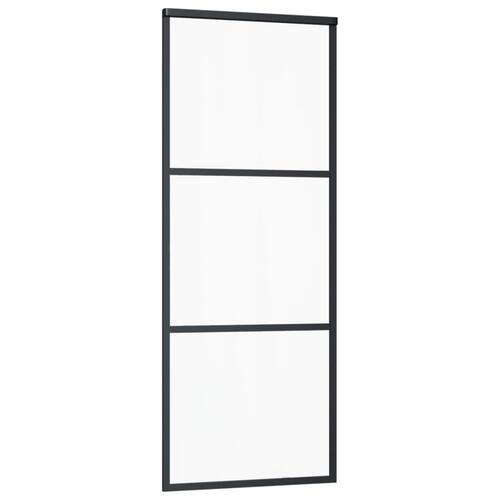 Skydedør 76x205 cm sikkerhedsglas og aluminium sort