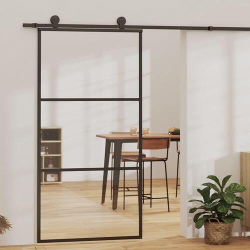 Skydedør 102x205 cm sikkerhedsglas og aluminium sort