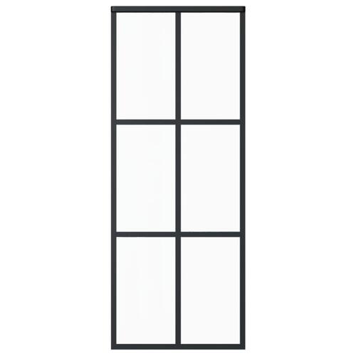 Skydedør 76x205 cm sikkerhedsglas og aluminium sort