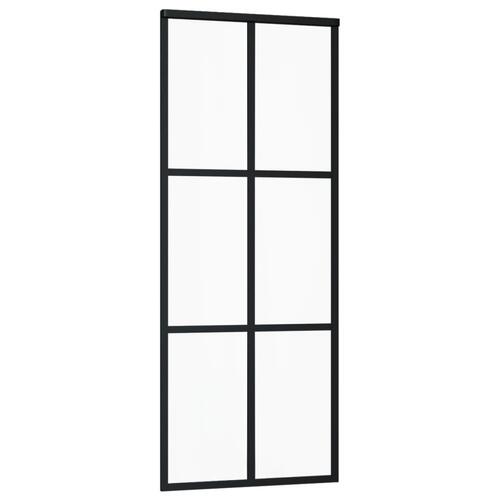 Skydedør 76x205 cm sikkerhedsglas og aluminium sort