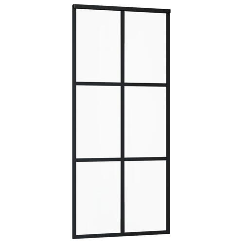 Skydedør 90x205 cm sikkerhedsglas og aluminium sort