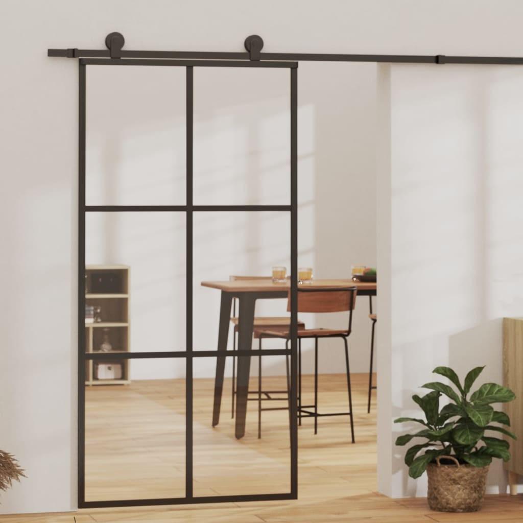 Skydedør 102x205 cm sikkerhedsglas og aluminium sort