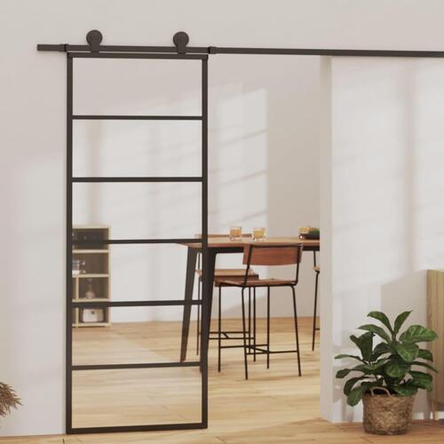Skydedør 76x205 cm sikkerhedsglas og aluminium sort