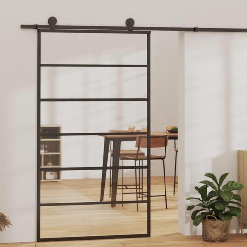 Skydedør 102x205 cm sikkerhedsglas og aluminium sort