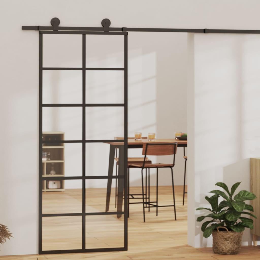 Skydedør 76x205 cm sikkerhedsglas og aluminium sort