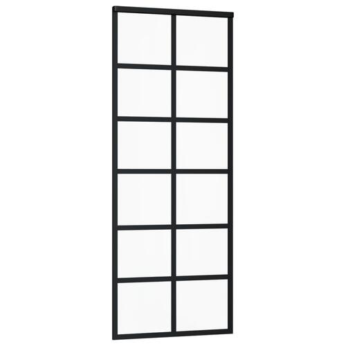 Skydedør 76x205 cm sikkerhedsglas og aluminium sort