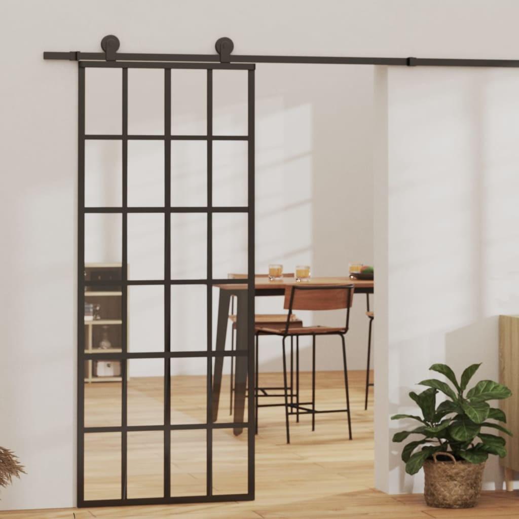 Skydedør sikkerhedsglas og aluminium 76x205 cm sort