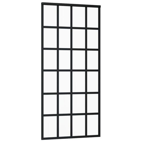 Skydedør 90x205 cm sikkerhedsglas og aluminium sort