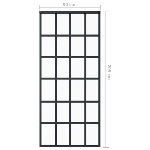 Skydedør 90x205 cm sikkerhedsglas og aluminium sort