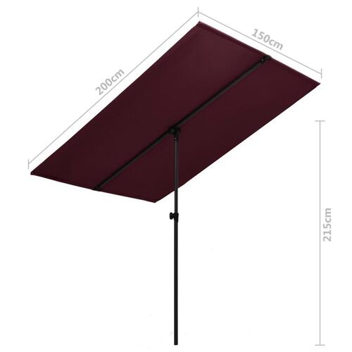 Parasol med aluminiumstang 2x1,5 m bordeauxrød
