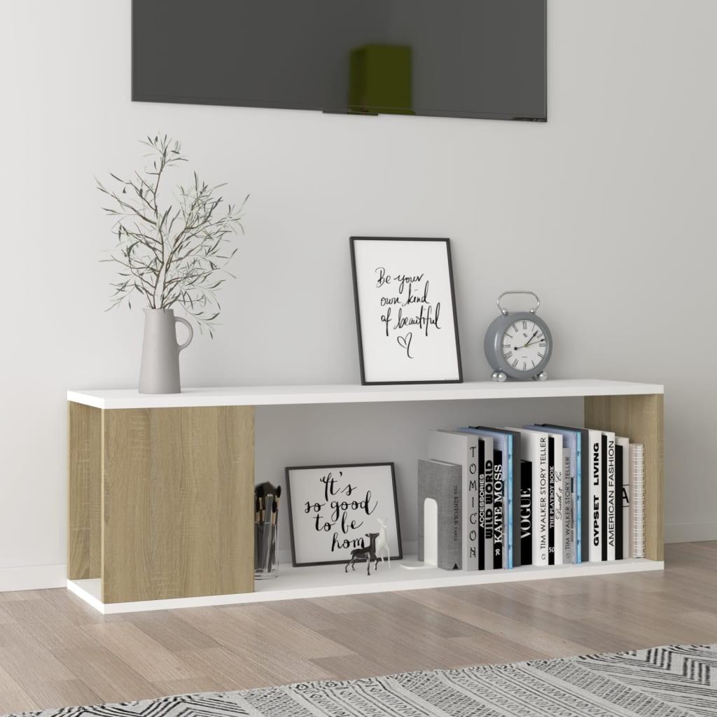 Tv-bord 100x24x32 cm konstrueret træ hvid og egetræsfarvet