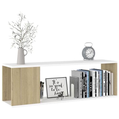 Tv-bord 100x24x32 cm konstrueret træ hvid og egetræsfarvet