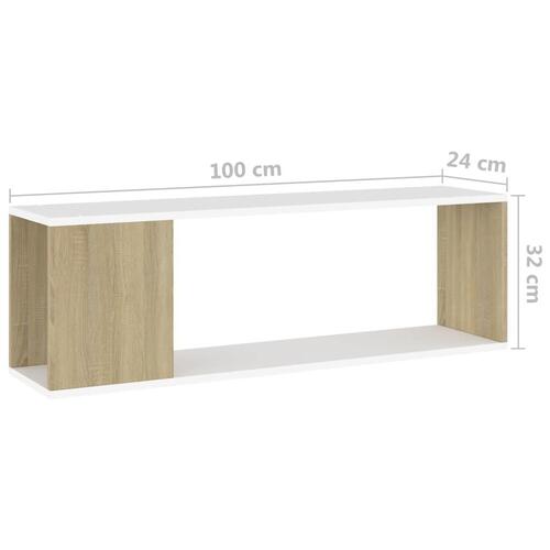 Tv-bord 100x24x32 cm konstrueret træ hvid og egetræsfarvet