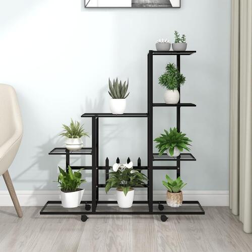 Blomsterstativ med hjul 94,5x25x92,5 cm metal sort