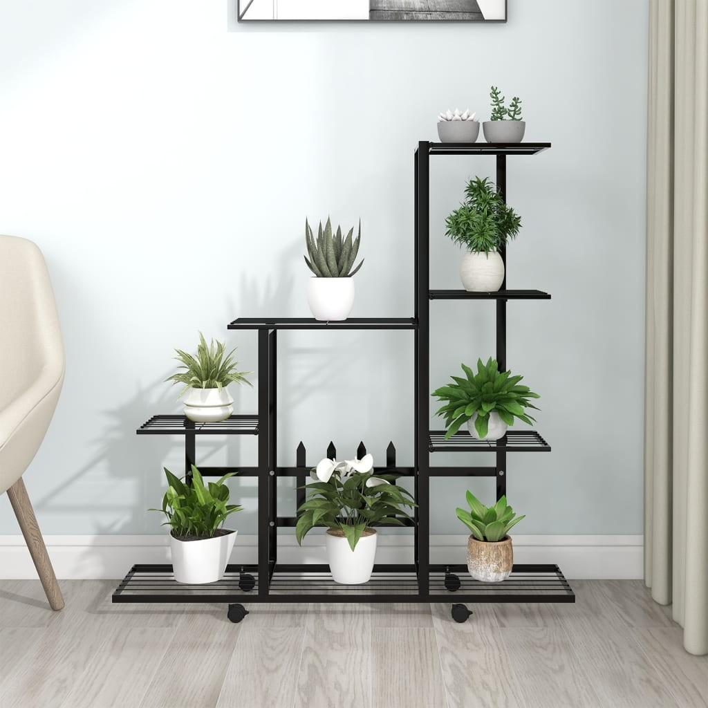 Blomsterstativ med hjul 94,5x25x92,5 cm metal sort