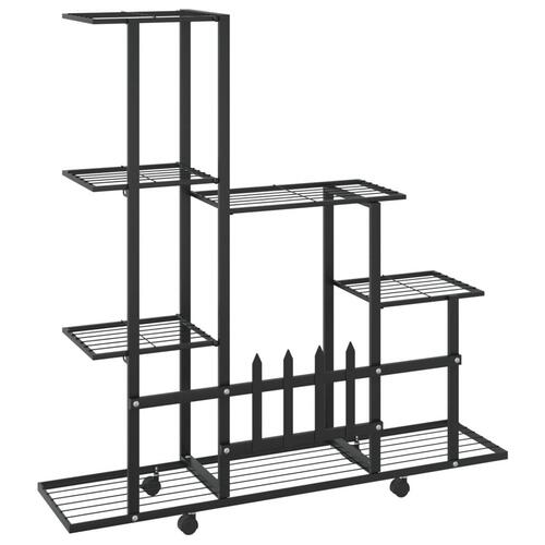 Blomsterstativ med hjul 94,5x25x92,5 cm metal sort