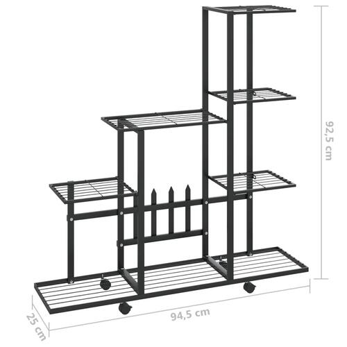 Blomsterstativ med hjul 94,5x25x92,5 cm metal sort