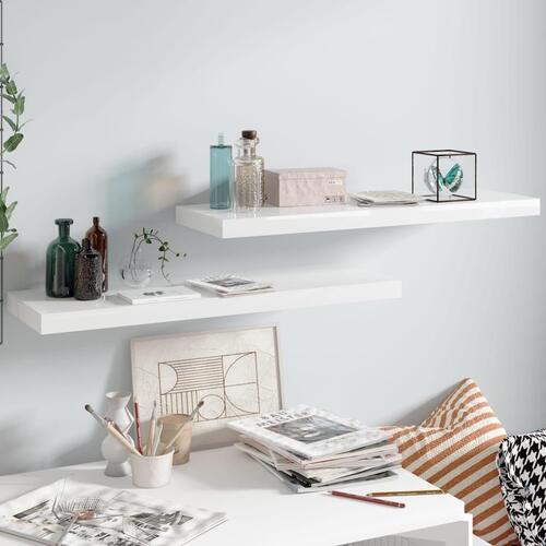 Væghylder 2 stk. 80x23,5x3,8 cm MDF hvid højglans
