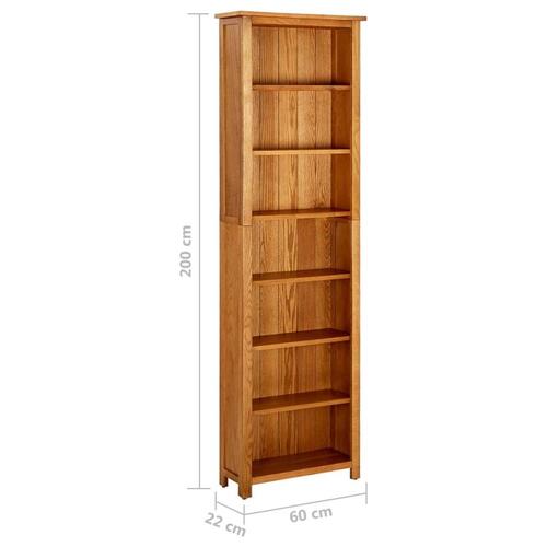 Bogreol med 7 hylder 60x22x200 cm massivt egetræ