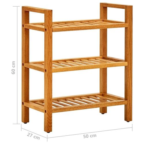 Skostativ med 3 hylder 50x27x60 cm massivt egetræ