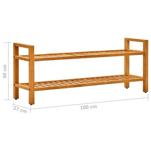 Skostativ med 2 hylder 100x27x40 cm massivt egetræ
