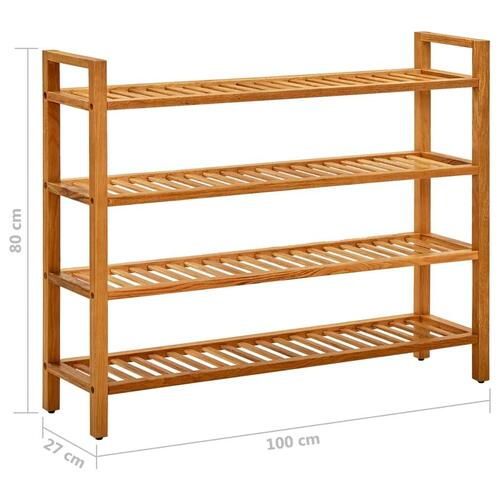 Skostativ med 4 hylder 100x27x80 cm massivt egetræ